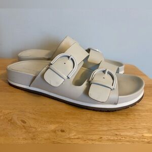 Marc Fisher Women's Kristane White Slip On Sandals Size Buckles Adjus…